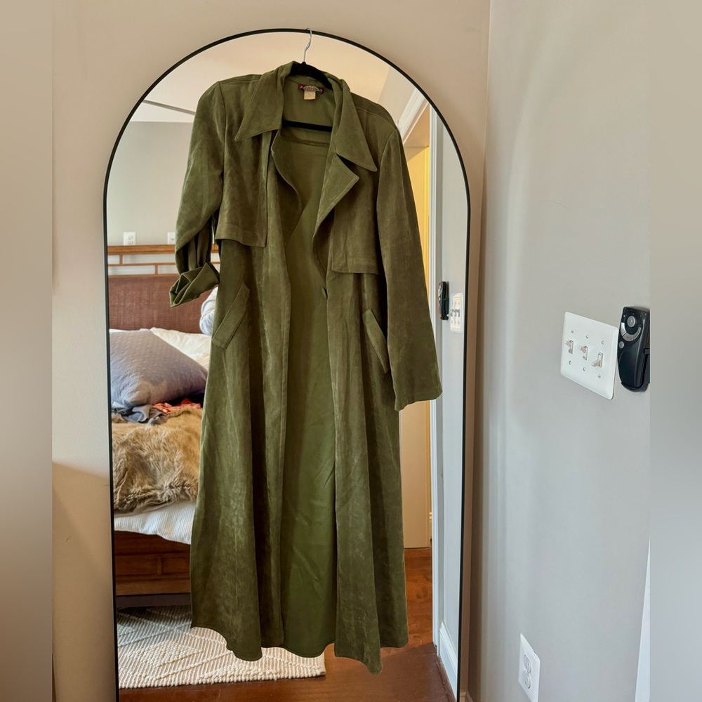 Vintage Olive Green Suede Trench Coat